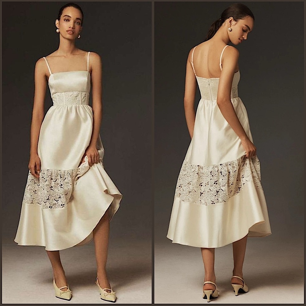 BHLDN Gabrielle‎ Taffeta Lace A-Line Midi Dress Size M New with Tags